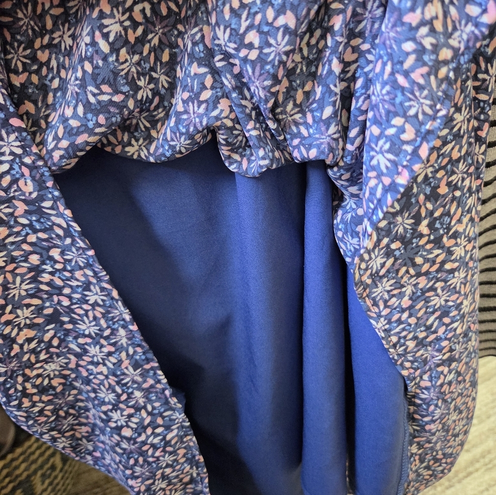 Banana Republic Blue & Pink Floral Ruffle-Neck Dress, Ties on the Side, Size 14 - Picture 10 of 15